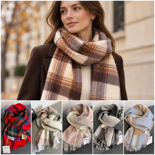 100% Wool Scarf Scottish Plaid & Tartan Inspired Vintage Style Warm Winter Scarf Unisex Gift