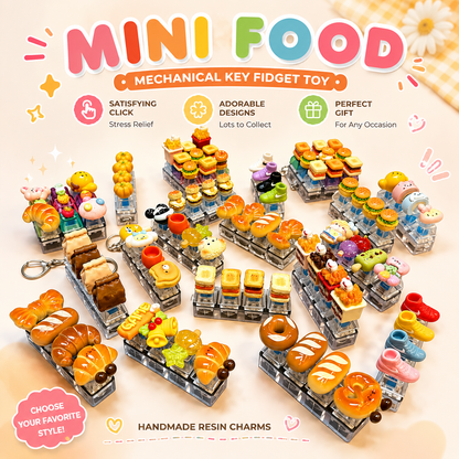 Mini Food Mechanical Key Fidget Toy – Handmade Resin Charms