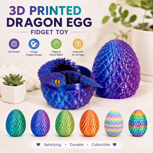 3D Printed Dragon Egg Fidget Toy with Articulated Dragon – Colorful Sensory Stress Relief Toy & Collectible Gift