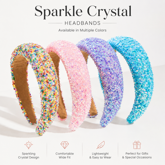 Sparkly Crystal Rhinestone Headband for Women & Girls – Glitter Embellished Wide Hair Band