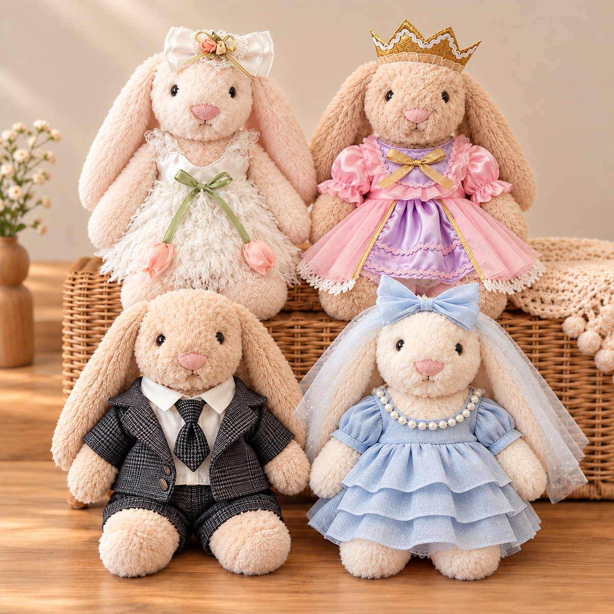 30cm (11.8 in) Bunny Doll Clothes – Princess Dresses & Plaid Suits, Clothes Only
