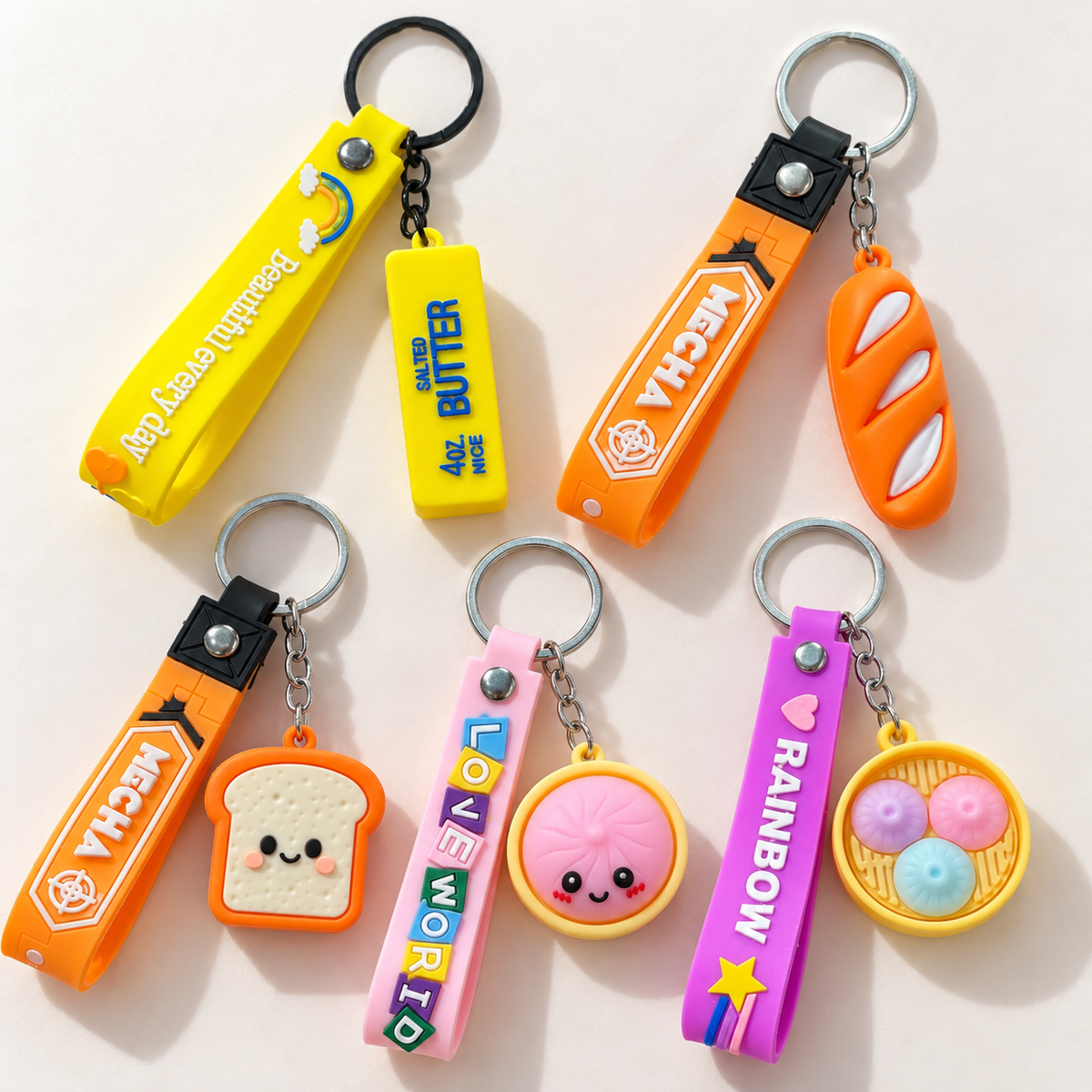 Food & Dessert Butter, Cheese & Bao Bun Keychains Silicone Bag Charms & Accessories