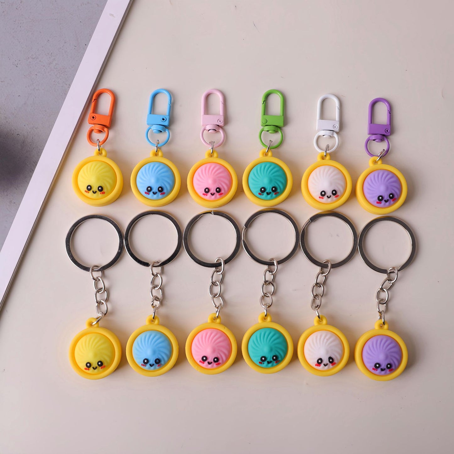 Silicone Steamed Bun Basket Keychain Cartoon Food Charm Keyring