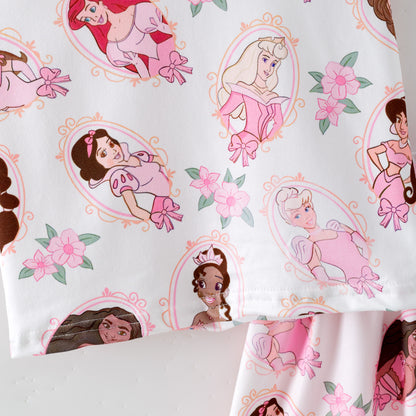 Girls Summer Pink Princess Cartoon Printed Athletic Skirt Set