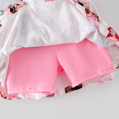 Girls Summer Pink Princess Cartoon Printed Athletic Skirt Set