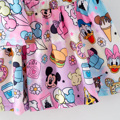 Girls Summer Minnie Cartoon Printed Athletic Skirt Set