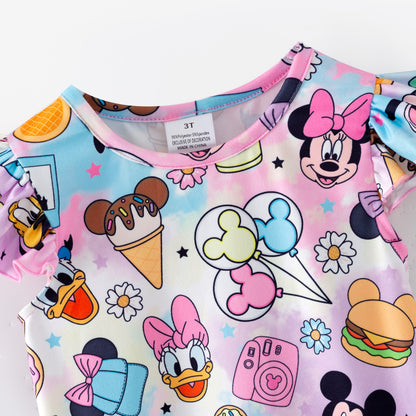 Girls Summer Minnie Cartoon Printed Athletic Skirt Set