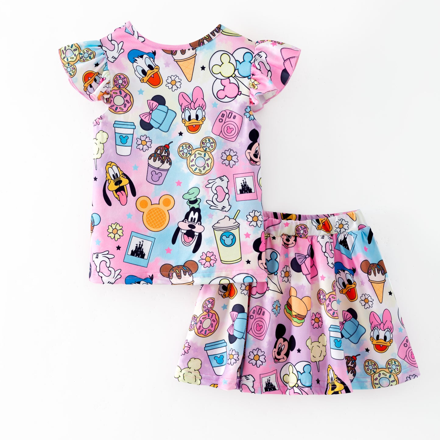 Girls Summer Minnie Cartoon Printed Athletic Skirt Set