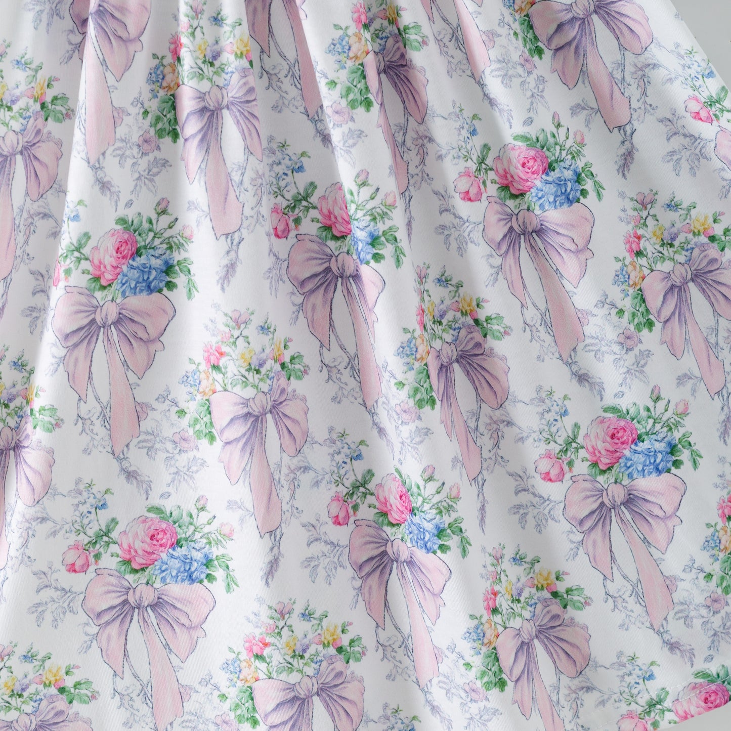 Spring Summer Pink Bow Floral Smock Embroidery Dress & Romper