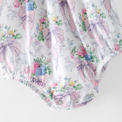 Spring Summer Pink Bow Floral Smock Embroidery Dress & Romper
