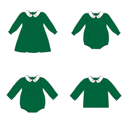 Green Corduroy Christmas Santa Embroidery Sibling Clothes