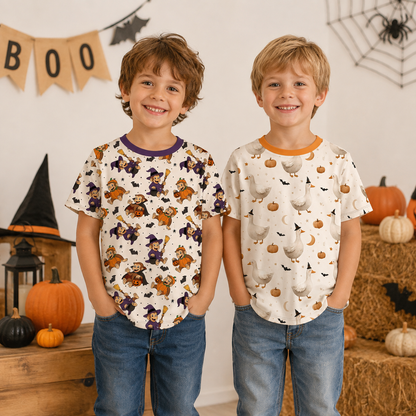 Boys Halloween Graphic Print Short Sleeve T-Shirt – Pumpkin Witch Duck Fall Tee