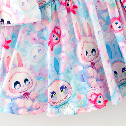 Girls Cartoon Monster Cute Print Skirt Set