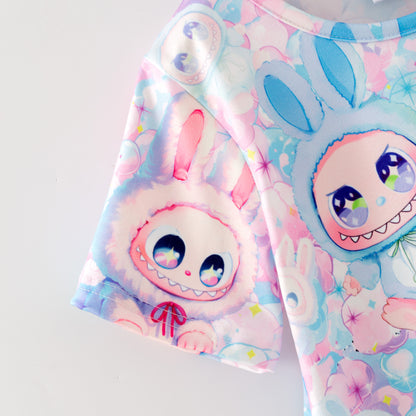 Girls Cartoon Monster Cute Print Skirt Set