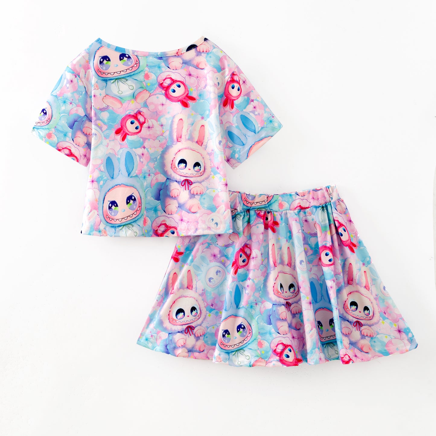 Girls Cartoon Monster Cute Print Skirt Set