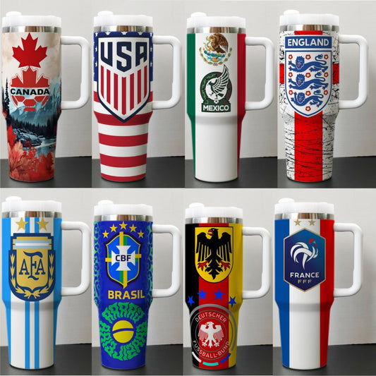 2026 World Cup–Style 40oz Stainless Steel Tumbler Insulated Car Cup with Flat Bottom