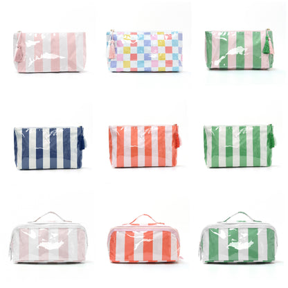 PVC Striped Waterproof Transparent Cosmetic Bag Makeup Travel Toiletry Organizer