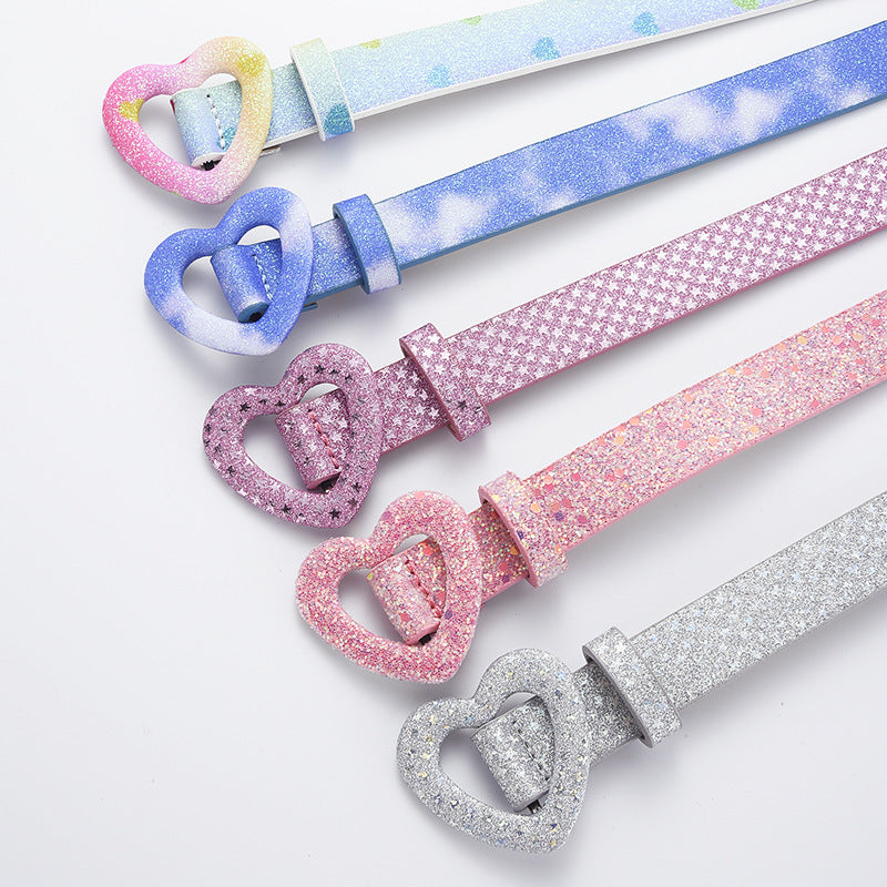 Kids’ Sequin PU Waist Belt with Heart-Shaped Buckle
