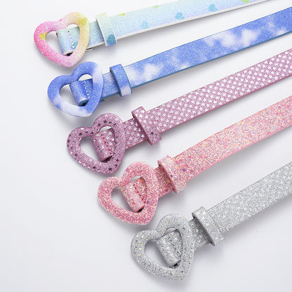 Kids’ Sequin PU Waist Belt with Heart-Shaped Buckle