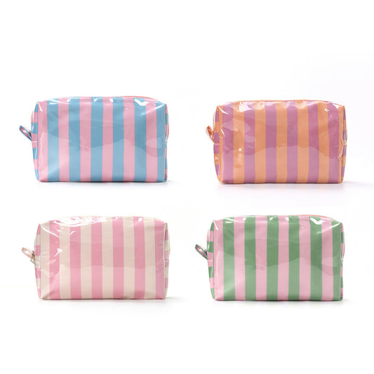 Waterproof Clear Striped Striped Makeup Pouch Travel Toiletry Bag