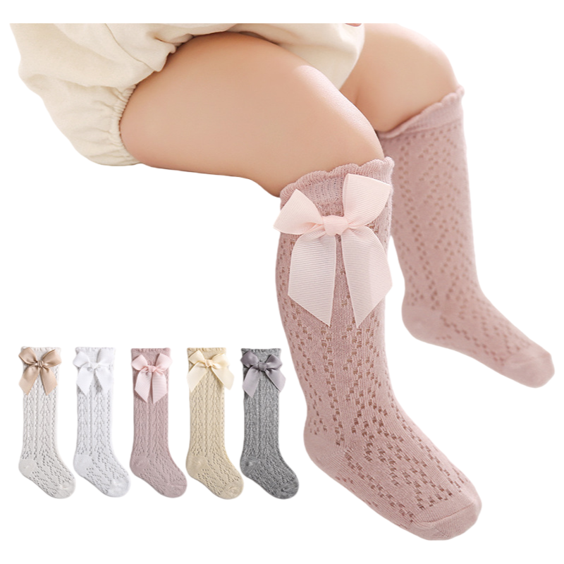 Baby Girls Knee High Mesh Breathable Spring & Summer Princess Socks with Bow