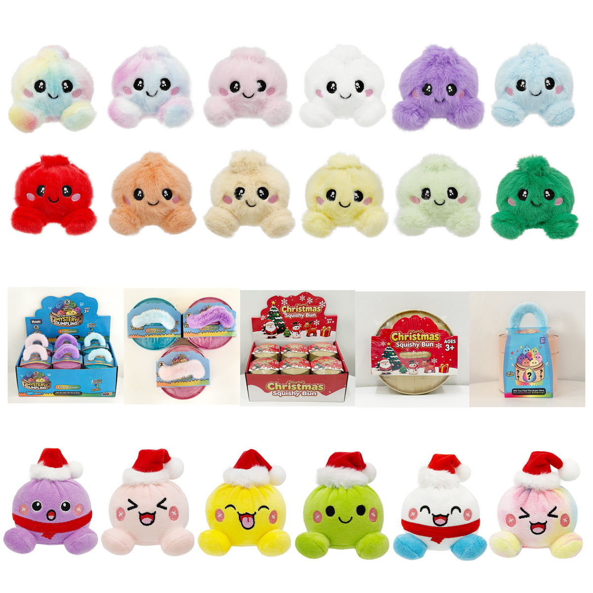 Mystery Dumpling Steamed Bun Plush Bun Blind Boxes – Everyday & Christmas, 12-Pack