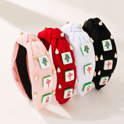 Mahjong Embellished Knotted Headband – Rhinestone Statement Hair Accessory