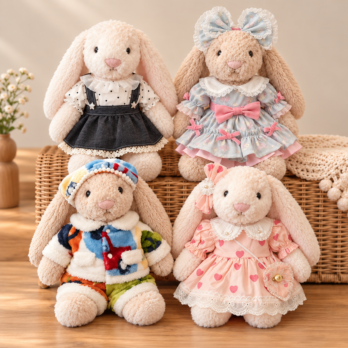 30cm (11.8 in) Bunny Doll Clothes – Lace Dresses & Cozy Outfits, Clothes Only