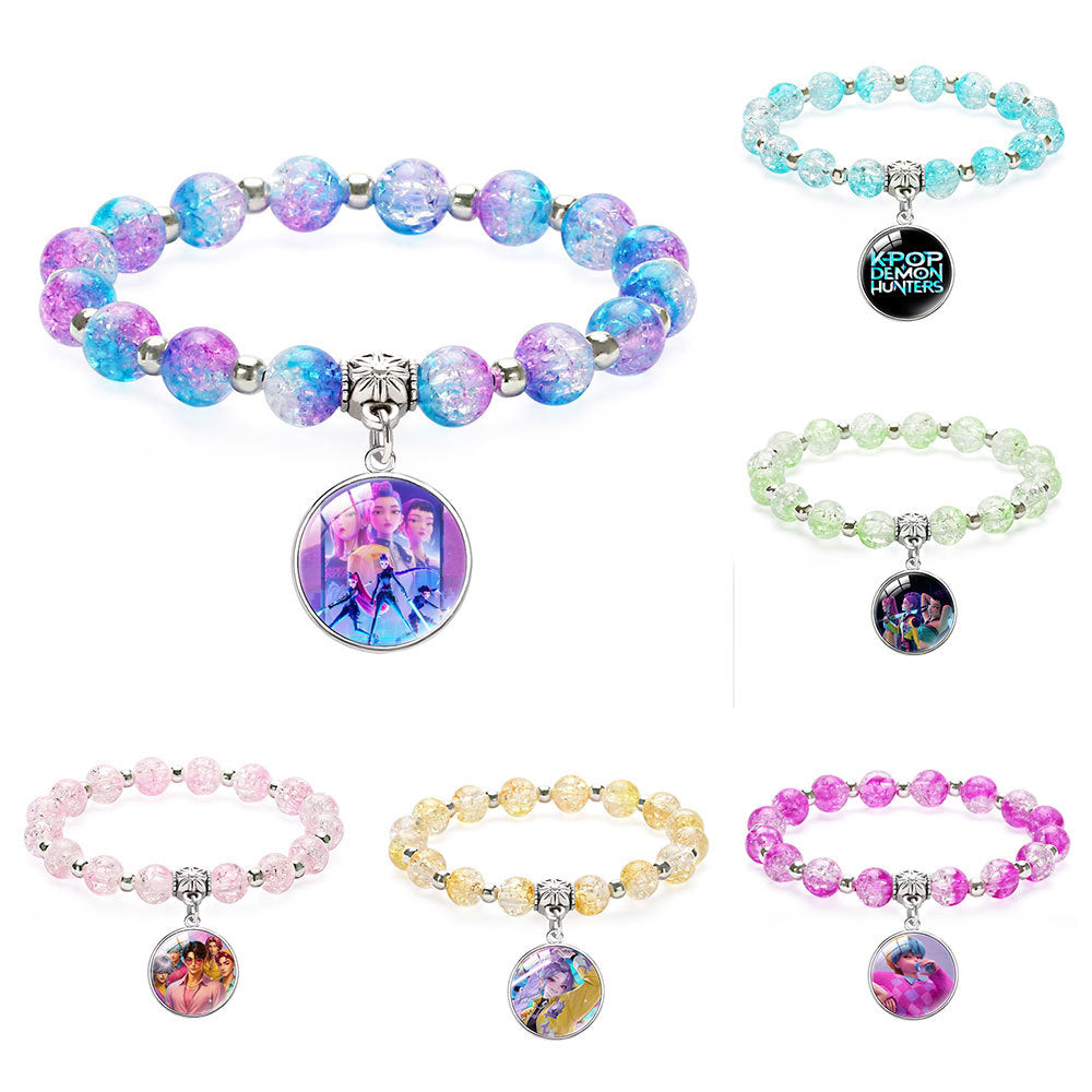 New Design K-Pop Demon Hunters Beaded Charm Bracelet with Gemstone Ice-Cracked Style