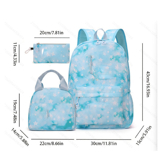Kpop Demon Hunters Tie-Dye Star Backpack Set Student School Bag Lunch Bag & Travel Pouch 3-Piece Set
