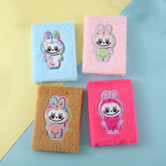Labubu Embroidery Plush Sequins Notebook Candy Color Diary for Kids Students & Office Notes