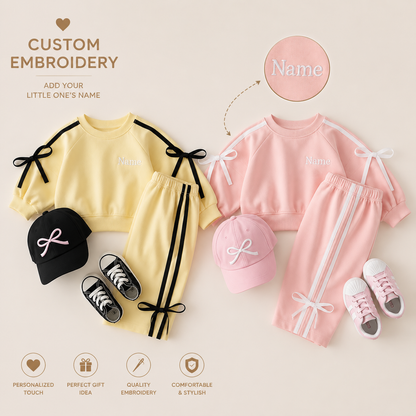 Custom Embroidered Kids Cotton Sweatshirt & Jogger Set | Personalized Name Tracksuit | Soft Long Sleeve Outfit