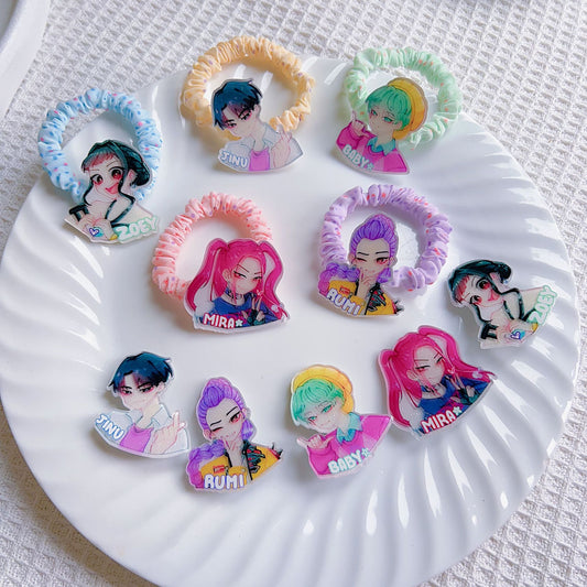 K-Pop Demon Hunters Hair Accessories Set Acrylic Hair Clips & Cartoon Scrunchies Elastic Hair Ties