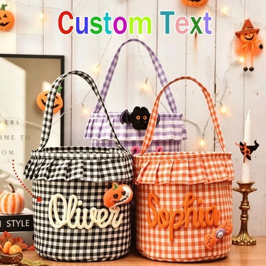 Personalized Yarn Embroidery Halloween Trick-or-Treat Basket