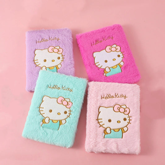 Cat Embroidery Plush Notebook Candy Color Diary for Kids Students & Office Notes