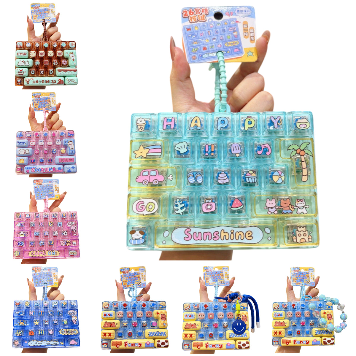 Transparent Dual-Color 26-Key Fidget Keyboard Keychain – Clicky Stress Relief Toy