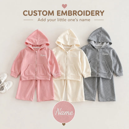 Personalized Kids’ Embroidered Hoodie & Jogger Set – Custom Name Toddler Tracksuit