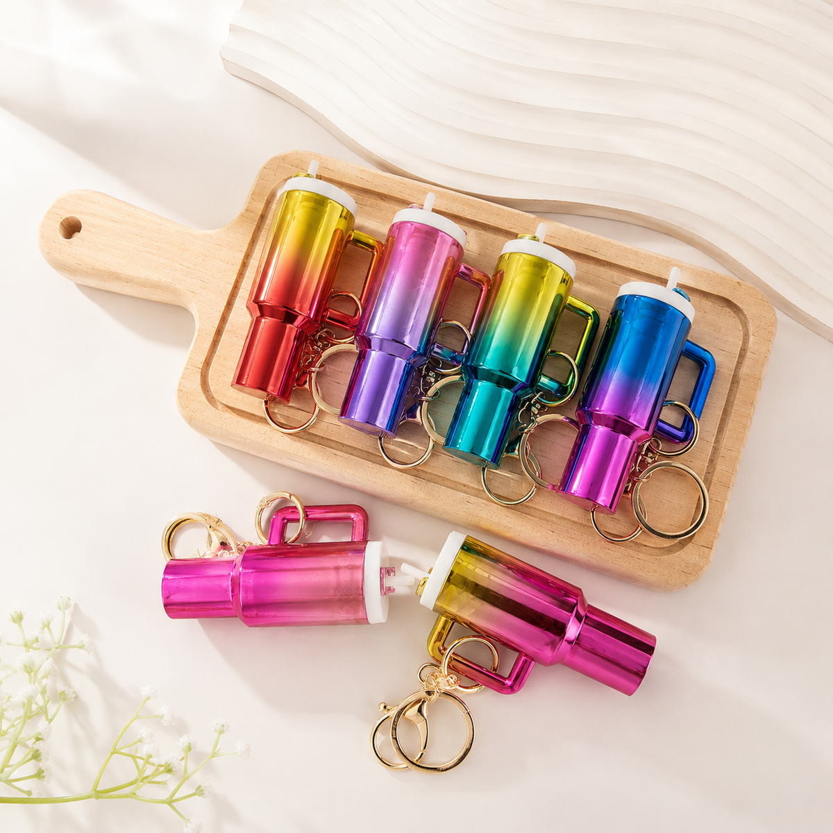 Mini Tumbler Bag Charm Keychain Holographic Rainbow Plastic Cup Charm Accessory