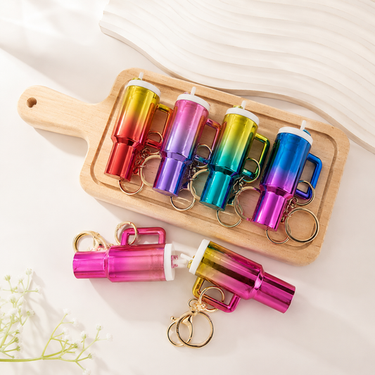Mini Tumbler Bag Charm Keychain Holographic Rainbow Plastic Cup Charm Accessory