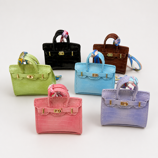 Mini Crocodile Embossed Bag Charm Faux Leather Purse Keychain Pendant for Handbags & Backpacks