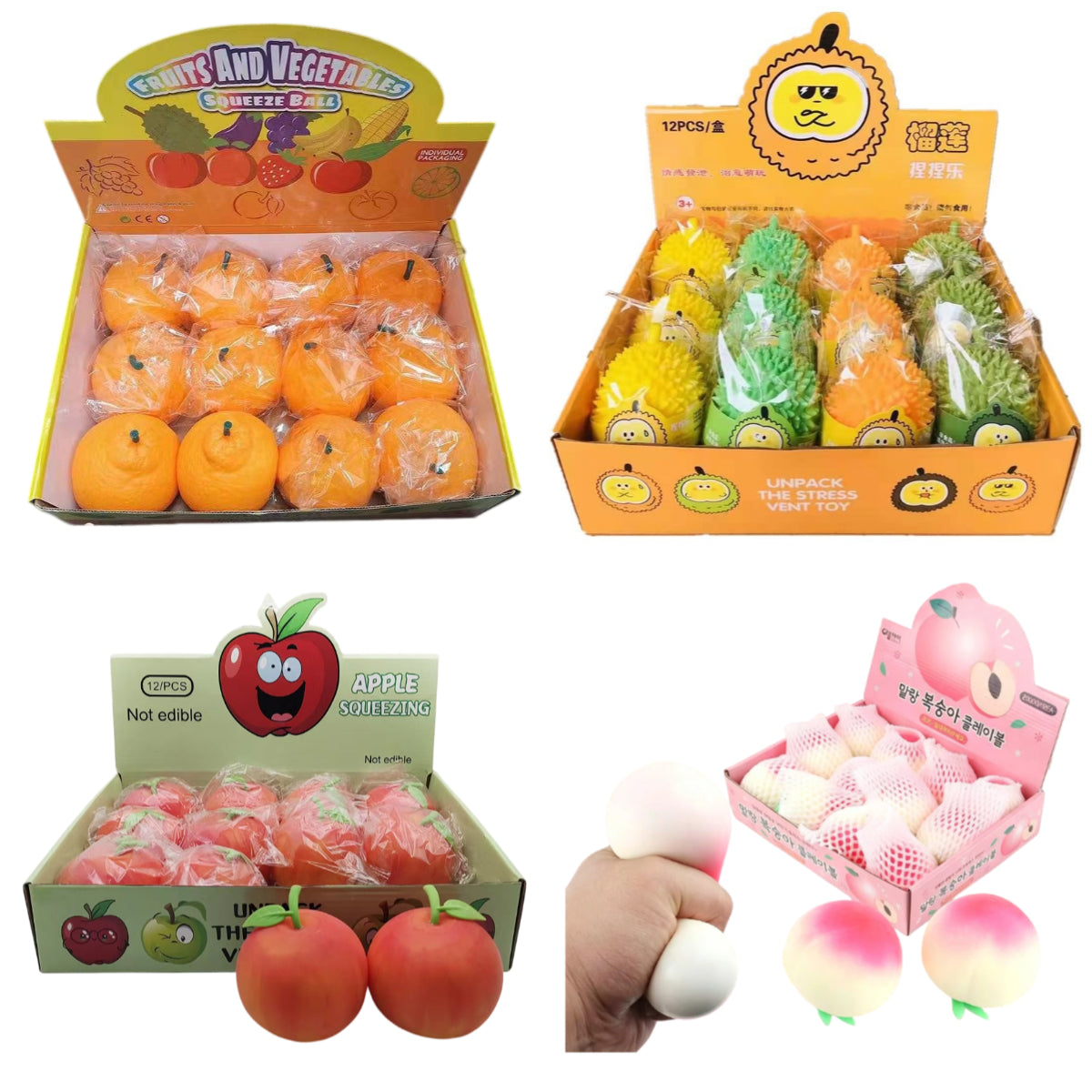12pcs/Box Realistic Fruit Squishy Toys – Super Soft Squeezable Stress Relief Set