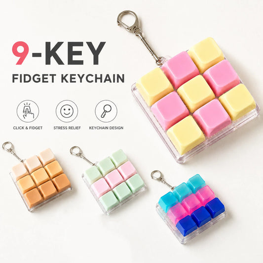 Trending 9-Key Fidget Click Button Fidget Keychain Stress Relief Multiple Colors