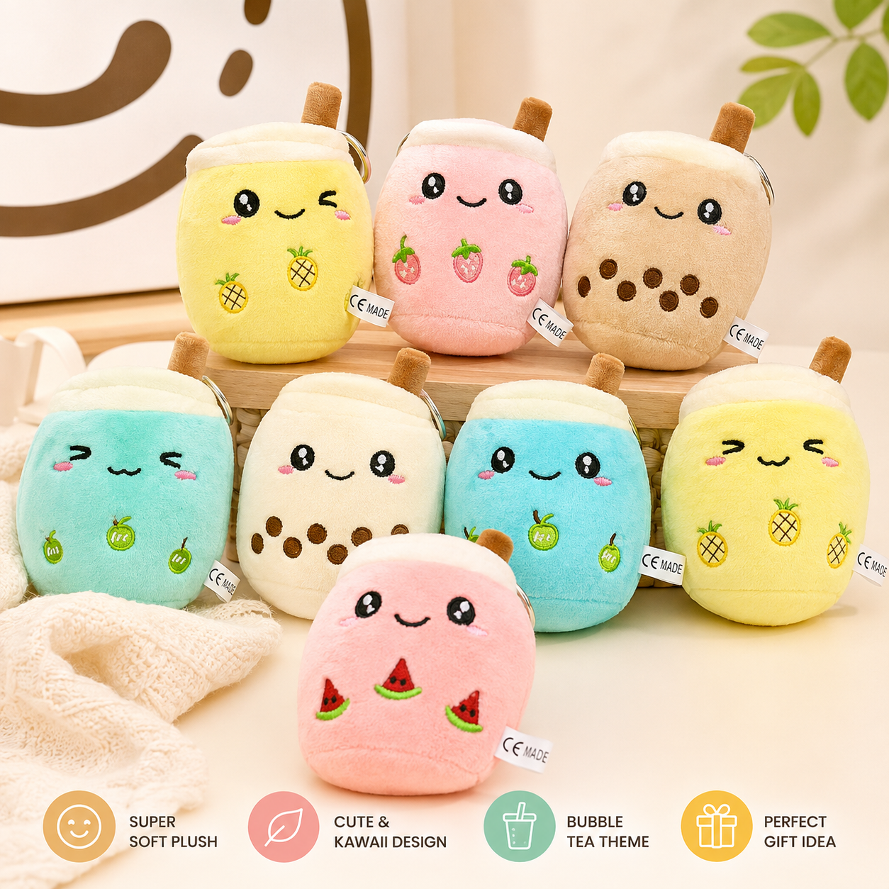Cute Boba Tea Plush Keychain – Kawaii Bubble Tea Bag Charm & Soft Plush Pendant