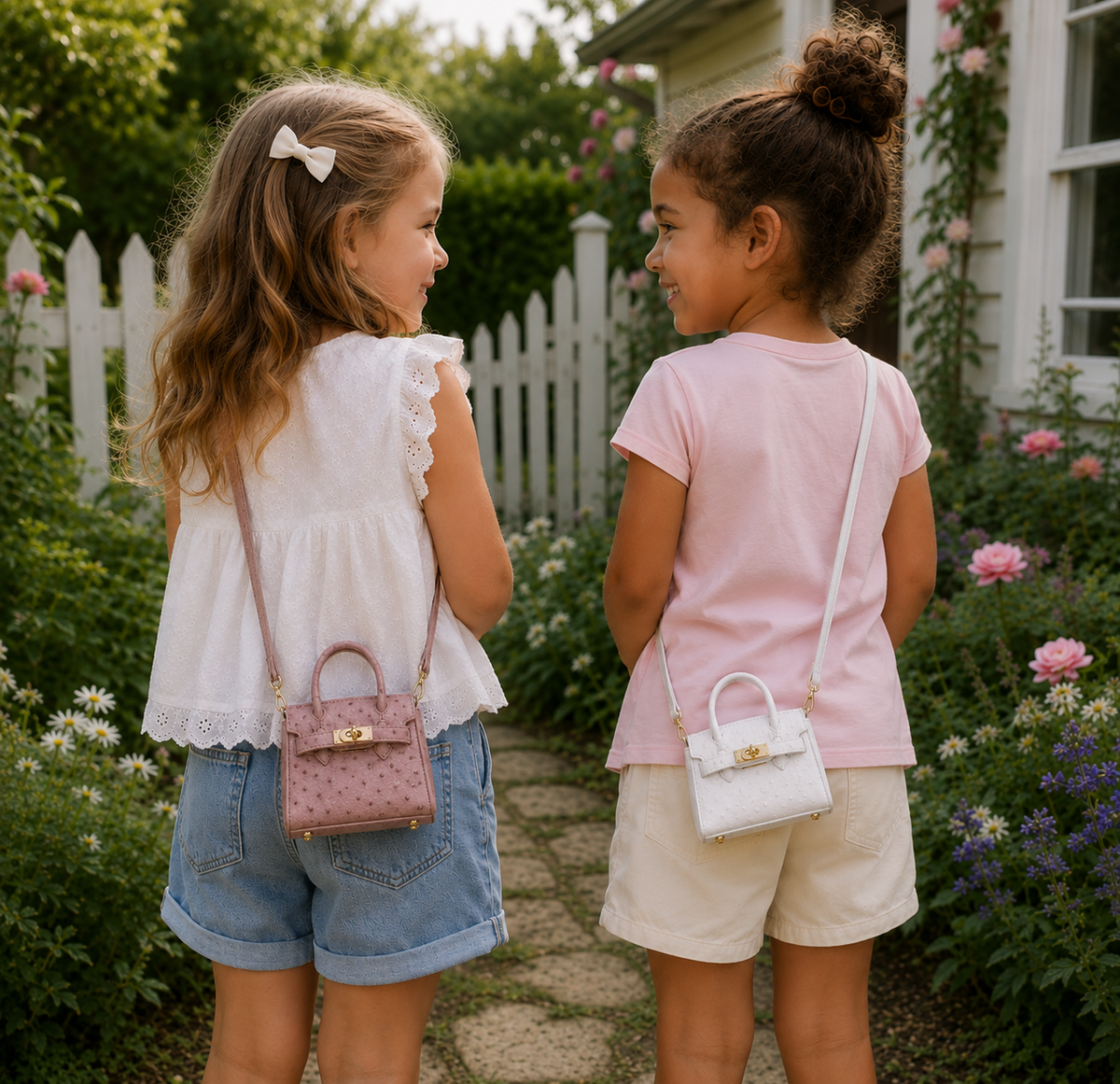 Mini Textured Crossbody Handbag for Girls – Adjustable Strap & Gold-Tone Hardware