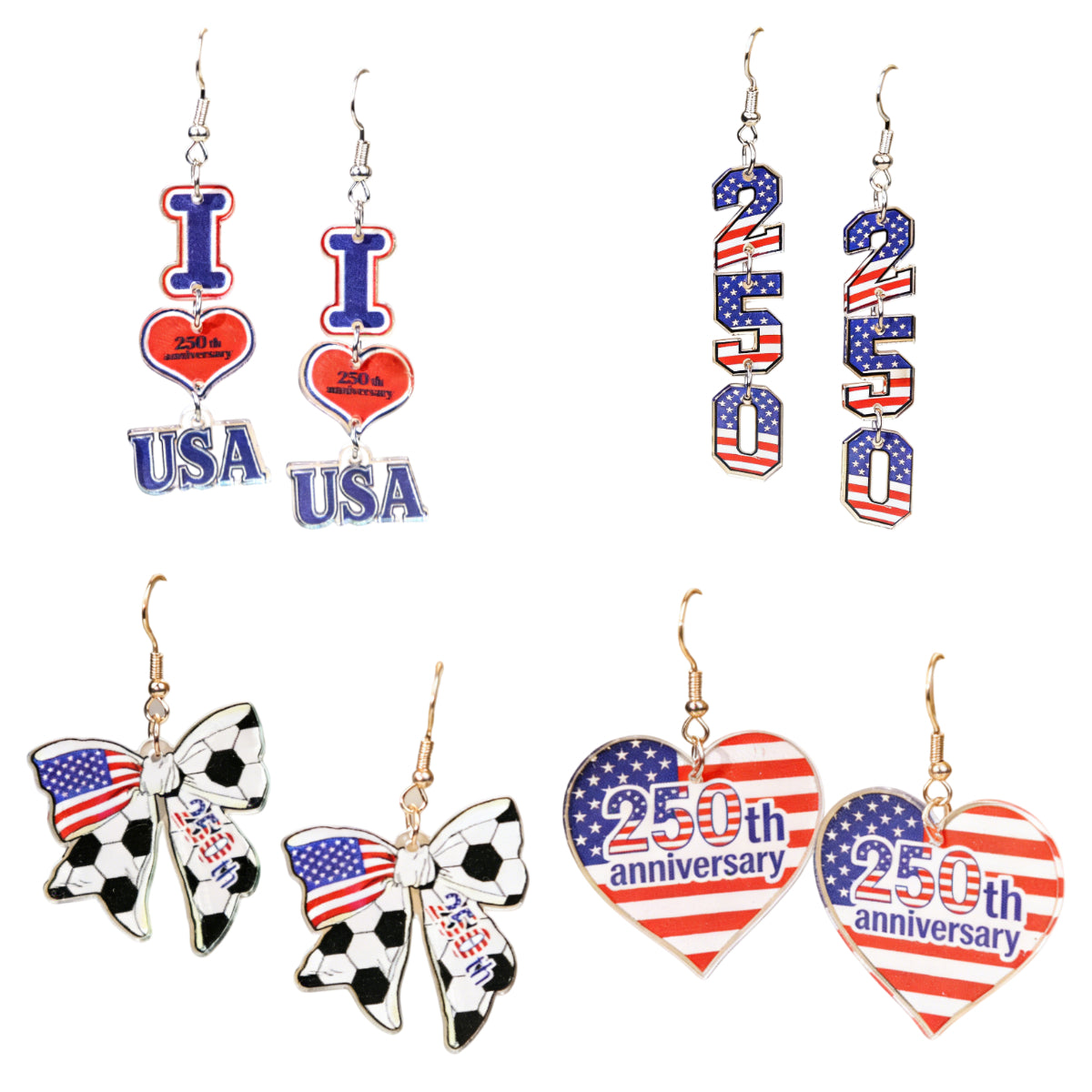 4th of July 250th Anniversary Patriotic USA Flag Acrylic Drop Earrings Holiday Jewelry