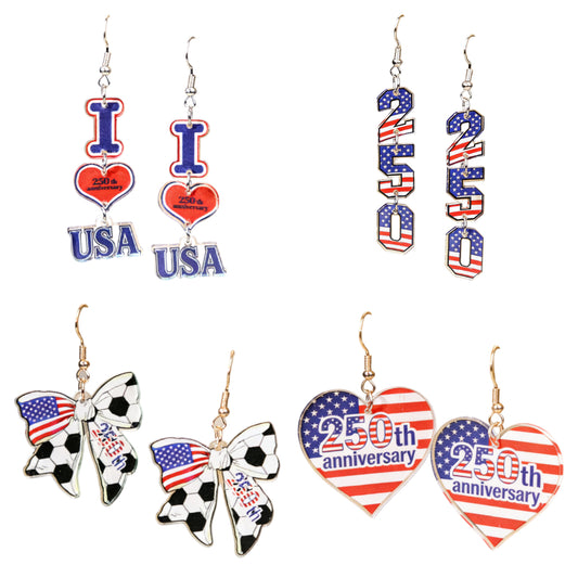 4th of July 250th Anniversary Patriotic USA Flag Acrylic Drop Earrings Holiday Jewelry