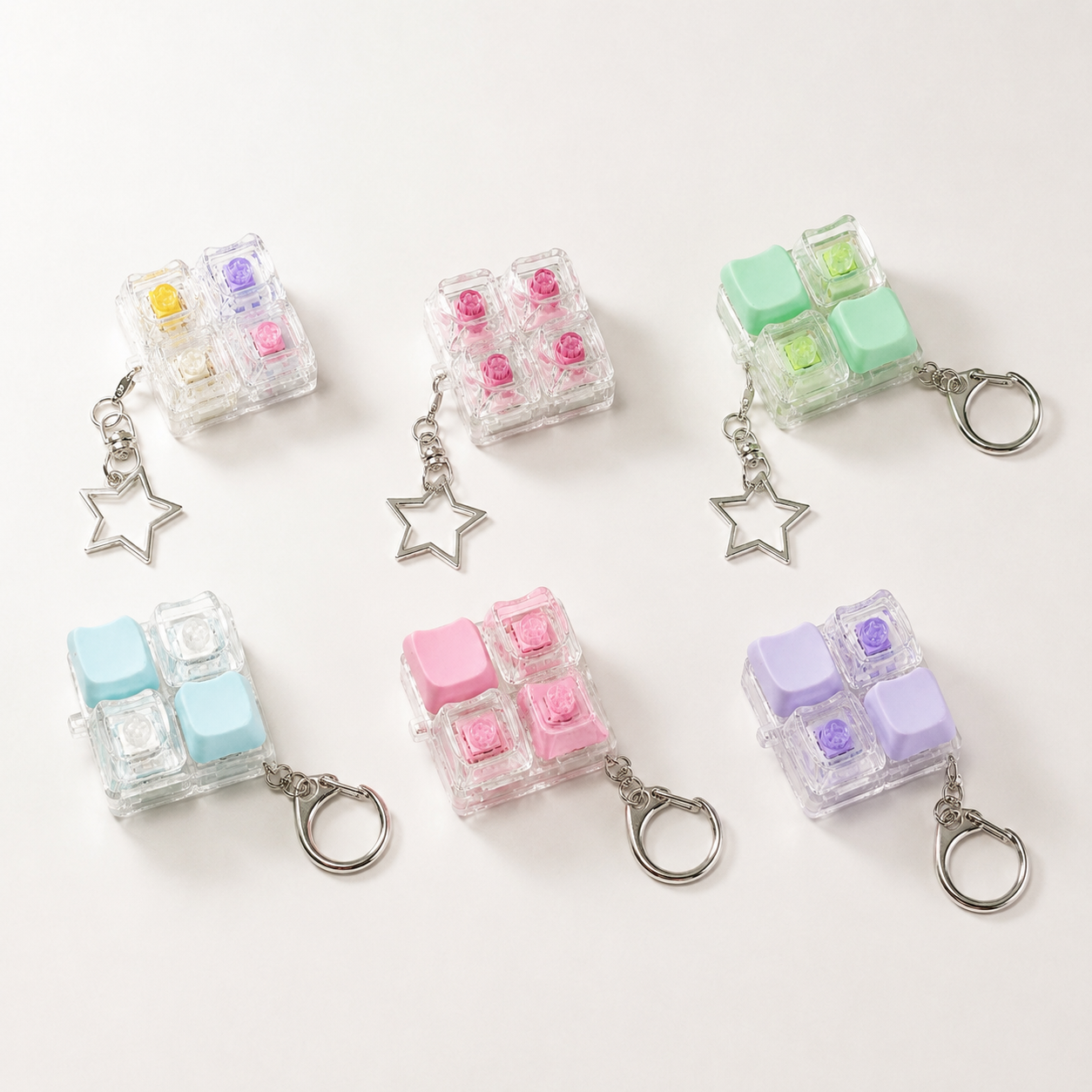 Keyboard Keycap Fidget Press Button Stress Relief Keychain with Colorful Switch Design
