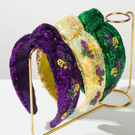 Mardi Gras Carnival Sequin Headband – Solid Color Fabric Sparkly Party Hair Accessory