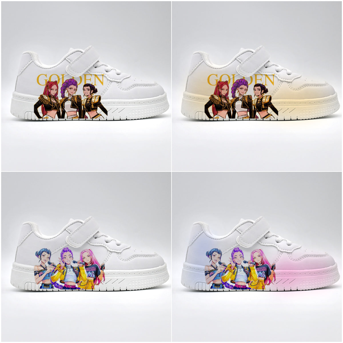 K-Pop Demon Hunter Girl Print Kids Velcro Sneakers Casual White Shoes