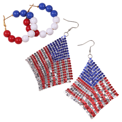 4th of July Patriotic USA Flag Red Acrylic Drop Earrings Holiday Jewelry